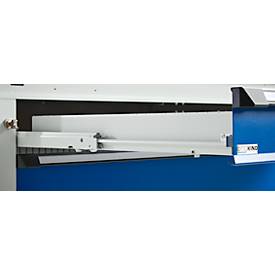 Otto Kind Breitfachwerkbank Typ 405, Buche Multiplexplatte, bis 1.200 kg, B 1524 x T 750 x H 850 mm, Stahl, Zentralverschluss, lichtgrau/enzianblau