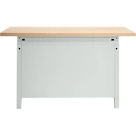 Otto Kind Breitfachwerkbank Typ 405, Buche Multiplexplatte, bis 1.200 kg, B 1524 x T 750 x H 850 mm, Stahl, Zentralverschluss, lichtgrau/feuerrot