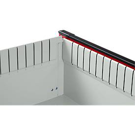 Otto Kind Breitfachwerkbank Typ 405, Buche Multiplexplatte, bis 1.200 kg, B 1524 x T 750 x H 850 mm, Stahl, Zentralverschluss, lichtgrau/feuerrot