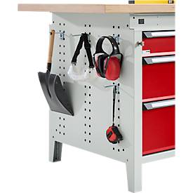 Otto Kind Breitfachwerkbank Typ 405, Buche Multiplexplatte, bis 1.200 kg, B 1524 x T 750 x H 850 mm, Stahl, Zentralverschluss, lichtgrau/feuerrot