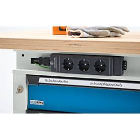 Otto Kind Breitfachwerkbank Typ 405, Buche Multiplexplatte, bis 1.200 kg, B 1524 x T 750 x H 850 mm, Stahl, Zentralverschluss, lichtgrau/lichtblau