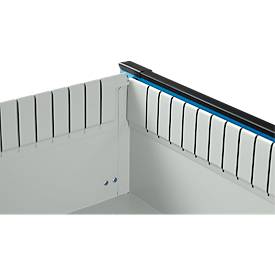 Otto Kind Breitfachwerkbank Typ 405, Buche Multiplexplatte, bis 1.200 kg, B 1524 x T 750 x H 850 mm, Stahl, Zentralverschluss, lichtgrau/lichtblau
