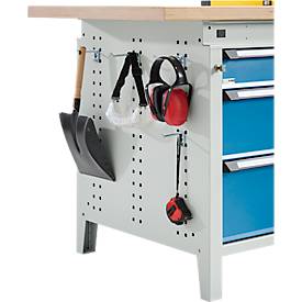 Otto Kind Breitfachwerkbank Typ 405, Buche Multiplexplatte, bis 1.200 kg, B 1524 x T 750 x H 850 mm, Stahl, Zentralverschluss, lichtgrau/lichtblau