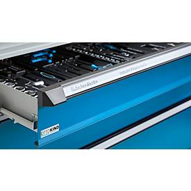 Otto Kind Breitfachwerkbank Typ 405, Buche Multiplexplatte, bis 1.200 kg, B 1524 x T 750 x H 850 mm, Stahl, Zentralverschluss, lichtgrau/lichtblau