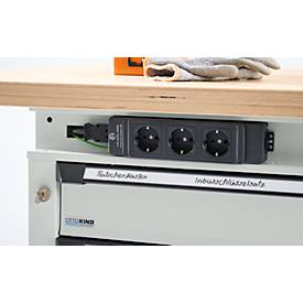 Otto Kind Breitfachwerkbank Typ 405, Buche Multiplexplatte, bis 1.200 kg, B 1524 x T 750 x H 850 mm, Stahl, Zentralverschluss, lichtgrau/lichtgrau