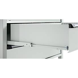 Otto Kind Breitfachwerkbank Typ 405, Buche Multiplexplatte, bis 1.200 kg, B 1524 x T 750 x H 850 mm, Stahl, Zentralverschluss, lichtgrau/lichtgrau