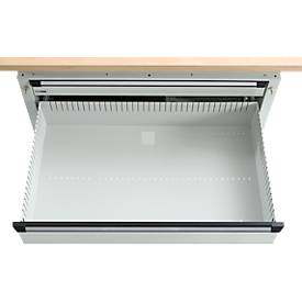Otto Kind Breitfachwerkbank Typ 405, Buche Multiplexplatte, bis 1.200 kg, B 1524 x T 750 x H 850 mm, Stahl, Zentralverschluss, lichtgrau/lichtgrau