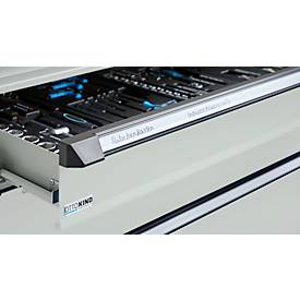 Otto Kind Breitfachwerkbank Typ 405, Buche Multiplexplatte, bis 1.200 kg, B 1524 x T 750 x H 850 mm, Stahl, Zentralverschluss, lichtgrau/lichtgrau