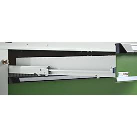 Otto Kind Breitfachwerkbank Typ 405, Buche Multiplexplatte, bis 1.200 kg, B 1524 x T 750 x H 850 mm, Stahl, Zentralverschluss, lichtgrau/resedagrün