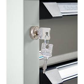 Otto Kind Breitfachwerkbank Typ 405, Buche Multiplexplatte, bis 1.200 kg, B 1524 x T 750 x H 850 mm, Stahl, Zentralverschluss, lichtgrau/staubgrau