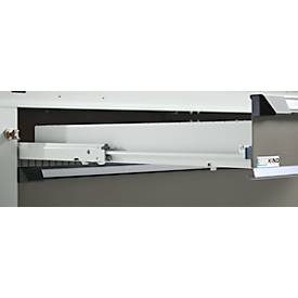 Otto Kind Breitfachwerkbank Typ 405, Buche Multiplexplatte, bis 1.200 kg, B 1524 x T 750 x H 850 mm, Stahl, Zentralverschluss, lichtgrau/staubgrau