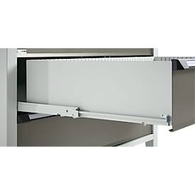 Otto Kind Breitfachwerkbank Typ 405, Buche Multiplexplatte, bis 1.200 kg, B 1524 x T 750 x H 850 mm, Stahl, Zentralverschluss, lichtgrau/staubgrau