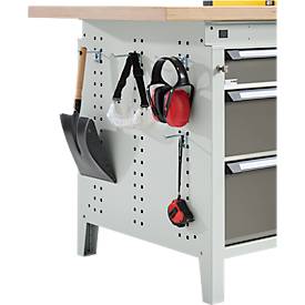 Otto Kind Breitfachwerkbank Typ 405, Buche Multiplexplatte, bis 1.200 kg, B 1524 x T 750 x H 850 mm, Stahl, Zentralverschluss, lichtgrau/staubgrau