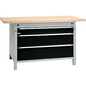 Otto Kind Breitfachwerkbank Typ 405, Buche Multiplexplatte, bis 1.200 kg, B 1524 x T 750 x H 850 mm, Stahl, Zentralverschluss, weißaluminium/tiefschwarz