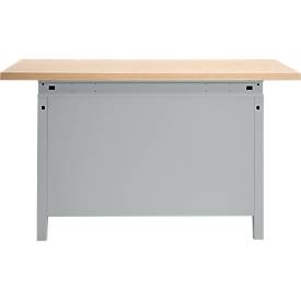 Otto Kind Breitfachwerkbank Typ 405, Buche Multiplexplatte, bis 1.200 kg, B 1524 x T 750 x H 850 mm, Stahl, Zentralverschluss, weißaluminium/tiefschwarz
