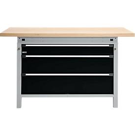 Otto Kind Breitfachwerkbank Typ 405, Buche Multiplexplatte, bis 1.200 kg, B 1524 x T 750 x H 850 mm, Stahl, Zentralverschluss, weißaluminium/tiefschwarz