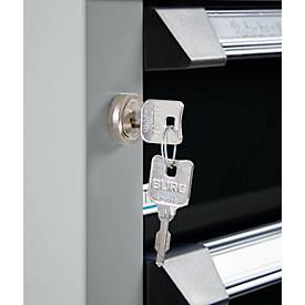 Otto Kind Breitfachwerkbank Typ 405, Buche Multiplexplatte, bis 1.200 kg, B 1524 x T 750 x H 850 mm, Stahl, Zentralverschluss, weißaluminium/tiefschwarz