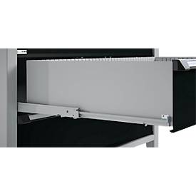 Otto Kind Breitfachwerkbank Typ 405, Buche Multiplexplatte, bis 1.200 kg, B 1524 x T 750 x H 850 mm, Stahl, Zentralverschluss, weißaluminium/tiefschwarz