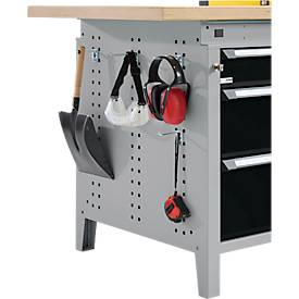 Otto Kind Breitfachwerkbank Typ 405, Buche Multiplexplatte, bis 1.200 kg, B 1524 x T 750 x H 850 mm, Stahl, Zentralverschluss, weißaluminium/tiefschwarz