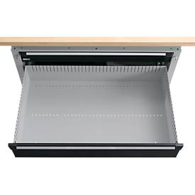 Otto Kind Breitfachwerkbank Typ 405, Buche Multiplexplatte, bis 1.200 kg, B 1524 x T 750 x H 850 mm, Stahl, Zentralverschluss, weißaluminium/tiefschwarz