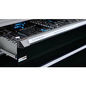 Otto Kind Breitfachwerkbank Typ 405, Buche Multiplexplatte, bis 1.200 kg, B 1524 x T 750 x H 850 mm, Stahl, Zentralverschluss, weißaluminium/tiefschwarz
