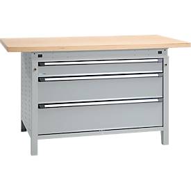 Otto Kind Breitfachwerkbank Typ 405, Buche Multiplexplatte, bis 1.200 kg, B 1524 x T 750 x H 850 mm, Stahl, Zentralverschluss, weißaluminium/weißaluminium
