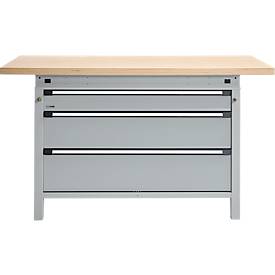 Otto Kind Breitfachwerkbank Typ 405, Buche Multiplexplatte, bis 1.200 kg, B 1524 x T 750 x H 850 mm, Stahl, Zentralverschluss, weißaluminium/weißaluminium
