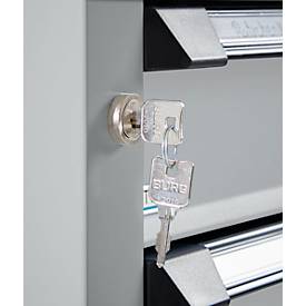 Otto Kind Breitfachwerkbank Typ 405, Buche Multiplexplatte, bis 1.200 kg, B 1524 x T 750 x H 850 mm, Stahl, Zentralverschluss, weißaluminium/weißaluminium