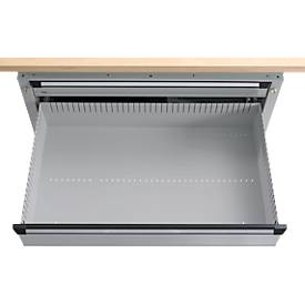 Otto Kind Breitfachwerkbank Typ 405, Buche Multiplexplatte, bis 1.200 kg, B 1524 x T 750 x H 850 mm, Stahl, Zentralverschluss, weißaluminium/weißaluminium