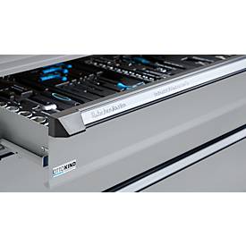 Otto Kind Breitfachwerkbank Typ 405, Buche Multiplexplatte, bis 1.200 kg, B 1524 x T 750 x H 850 mm, Stahl, Zentralverschluss, weißaluminium/weißaluminium