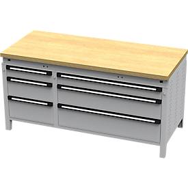 Otto Kind Breitfachwerkbank Typ 420, bündig, Buche Multiplexplatte, bis 1400 kg, B 1697 x T 750 x H 850 mm, Stahl, Zentralverschluss, weißaluminium/weißaluminium