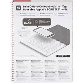 Oxford Collegeblock Recycling, 80 Blatt, DIN A4+, 90 g/m², 4-fach gelocht, Spiralbindung, OPTIK PAPER®, kariert, Rand links, rot