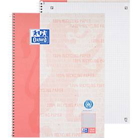 Oxford Collegeblock Recycling, 80 Blatt, DIN A4+, 90 g/m², 4-fach gelocht, Spiralbindung, OPTIK PAPER®, kariert, Rand links, rot