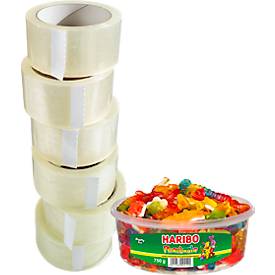 Packband Nopi Classic, 12 Rollen, Rolle 66 m lang, transparent + GRATIS Dose Haribo Phantasia