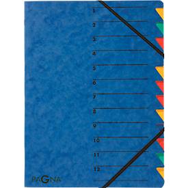 PAGNA Dokumentenmappe Easy, DIN A4, Gummizugverschluss, 12-teilig, blau