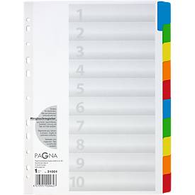 PAGNA Karton-Register, Zahlen 1-10, farbige Tabs