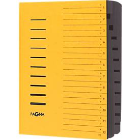 PAGNA Ordnungsmappe, für DIN A4, 12 Fächer, Pressspan, 5 Stück, gelb