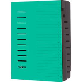 PAGNA Ordnungsmappe, für DIN A4, 12 Fächer, Pressspan, 5 Stück, grün