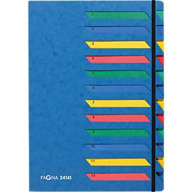 PAGNA Pultordner, für DIN A 4, A-Z, 12 Fächer, Karton, blau