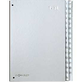 PAGNA Pultordner Silver, für DIN A4, 1 - 31, 32 Fächer, silber metallic
