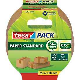Paketklebeband tesapack Paper Standard ecoLogo, für Pakete bis zu 10 kg, B 38 mm x L 25 m, FSC zertifiziertes Papier, br