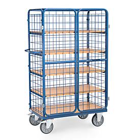 Paketwagen fetra®, 5 Etagen, Drahtgitter mit abschließbaren Doppelflügeltüren, bis 600 kg, L 1000 x B 600 mm
