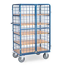 Paketwagen fetra®, 5 Etagen, Drahtgitter mit abschließbaren Doppelflügeltüren, bis 600 kg, L 1000 x B 700 mm