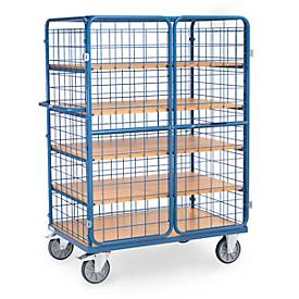 Paketwagen fetra®, 5 Etagen, Drahtgitter mit abschließbaren Doppelflügeltüren, bis 600 kg, L 1200 x B 800 mm