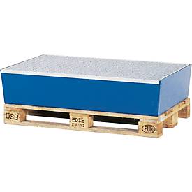 Paletten-Auffangwanne ASECOS, Stahl, mit Gitterrost, 200 l Auffangvolumen, B 815 x T 1235 x H 255 mm, lackiert o. verzinkt