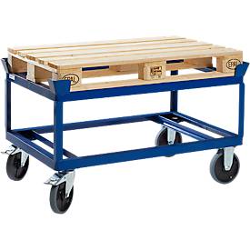 Paletten-Fahrgestell, Ladefläche L 830 x B 1230 x H 650 mm, für bis zu 750 kg, Lenk- & Bockrollen, TPE-Bereifung, Stahl