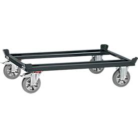 Paletten-Fahrgestell, Stahl, bis 1050 kg, anthrazitgrau, Polyamid-Bereifung, mit Feststeller