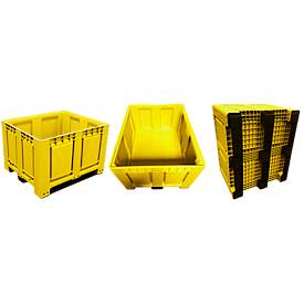 Palettenbox Big Box 680 l, B 1200 x T 1000 x H 790 mm, geschlossen, gelb, 3 Kufen