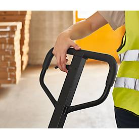 Palettenhubwagen, manuell, Gummi-Lenkrollen, Nylon-Tandemrollen, 1150 mm Gabellänge, bis 2500 kg, blau