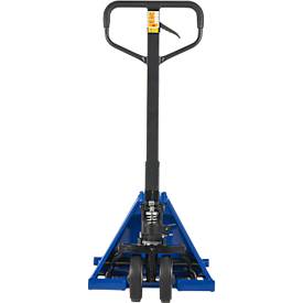 Palettenhubwagen, manuell, Gummi-Lenkrollen, Nylon-Tandemrollen, 1150 mm Gabellänge, bis 2500 kg, blau